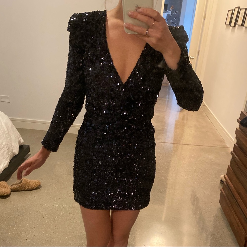 Long sleeve blue sequin dress